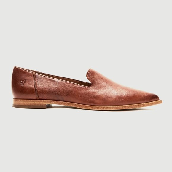 Frye Kenzie Venetian Cognac Leather Work Casual Everyday Pointy Wood Flat Loafer